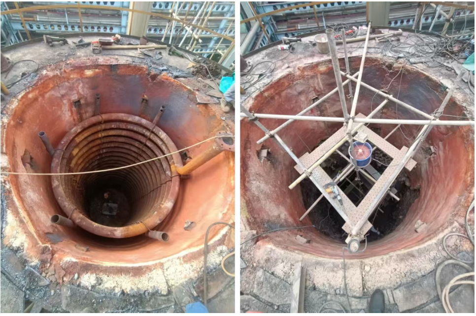 Industrial furnace before insulation retrofit with aerogel composite system
