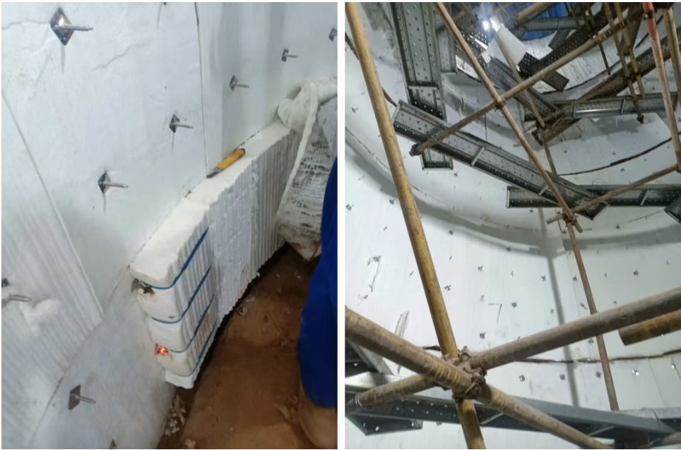 Installation of aerogel blanket and ceramic fiber composite insulation system