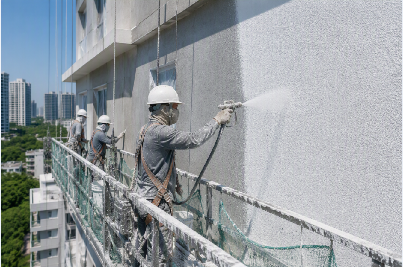 Application of hollow glass microsphere enhanced thermal insulation coating during project implementation.