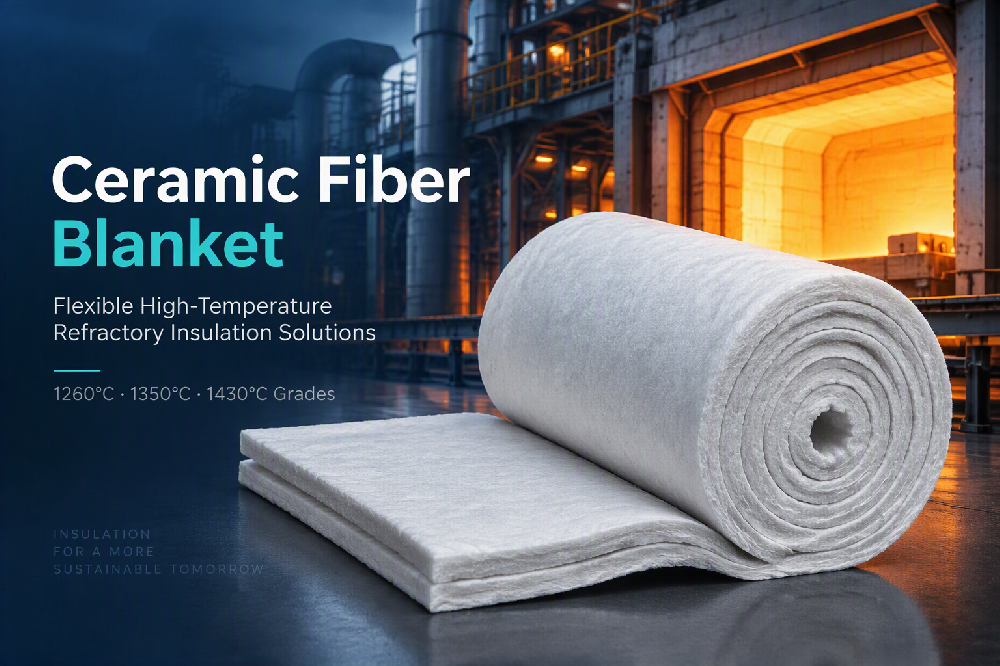 Ceramic fiber blanket product showcase with high-temperature furnace background